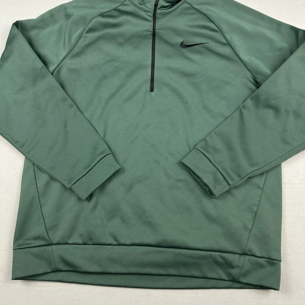 Nike Sweater Men Extra Large Green Solid 1/4 Zip Pullover Golf Cover Up Dri Fit